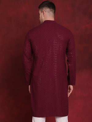 Men's Purple Sequins Chikankari Kurta