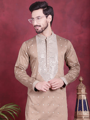 Men's Beige Sequins Embroidered Kurta (KO_5019Beige)