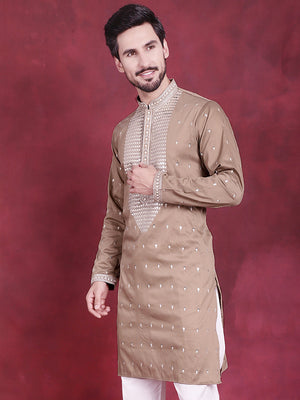 Men's Beige Sequins Embroidered Kurta (KO_5019Beige)