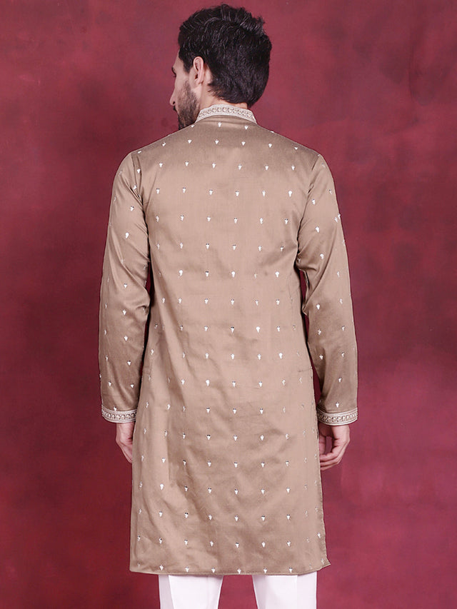 Men's Beige Sequins Embroidered Kurta (KO_5019Beige)