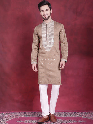 Men's Beige Sequins Embroidered Kurta (KO_5019Beige)