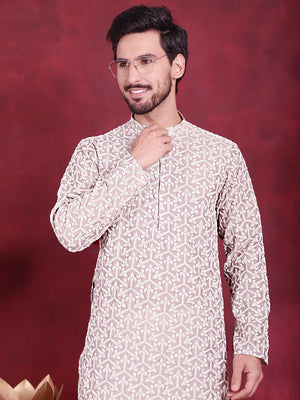 Men's Grey Chikankari Embroidered Kurta