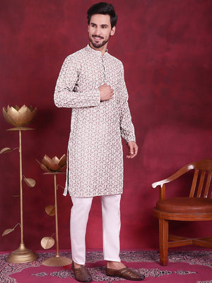 Men's Grey Chikankari Embroidered Kurta