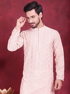 Men's Pink Chikankari Embroidered Kurta