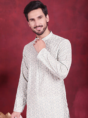 Men's Pista Chikankari Embroidered Kurta