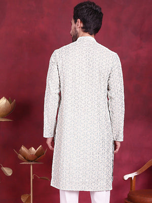 Men's Pista Chikankari Embroidered Kurta
