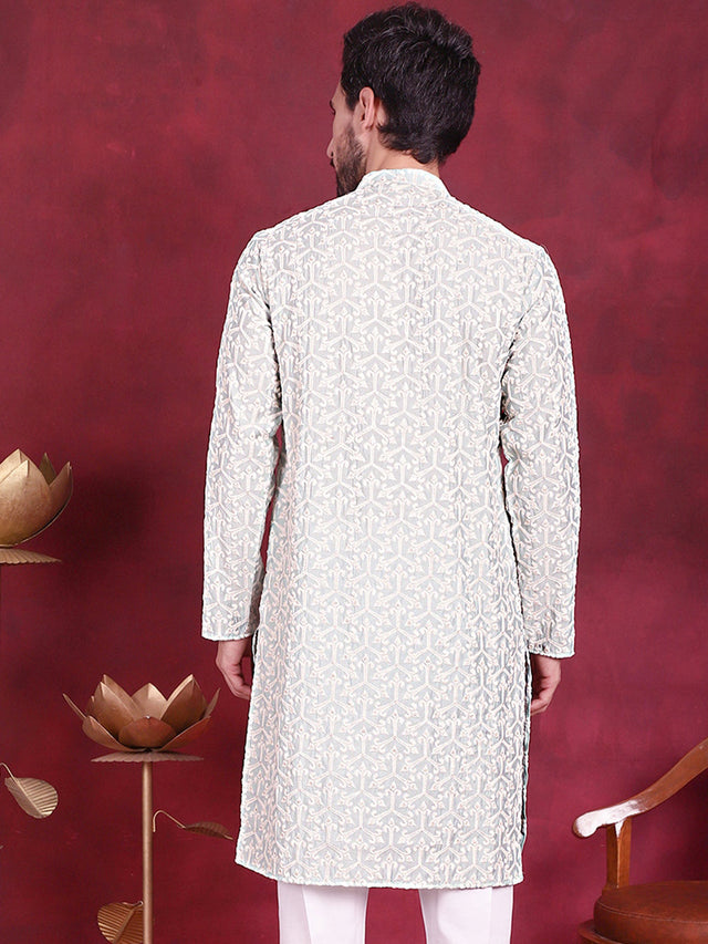 Men's Pista Chikankari Embroidered Kurta