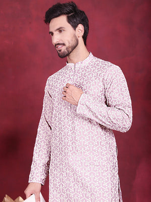 Men's Purple Chikankari Embroidered Kurta