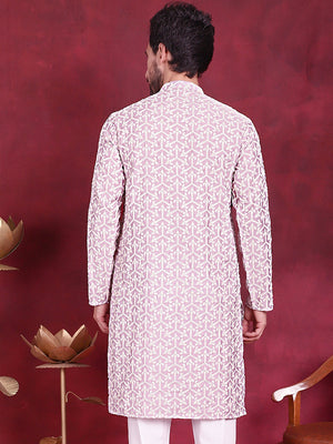 Men's Purple Chikankari Embroidered Kurta