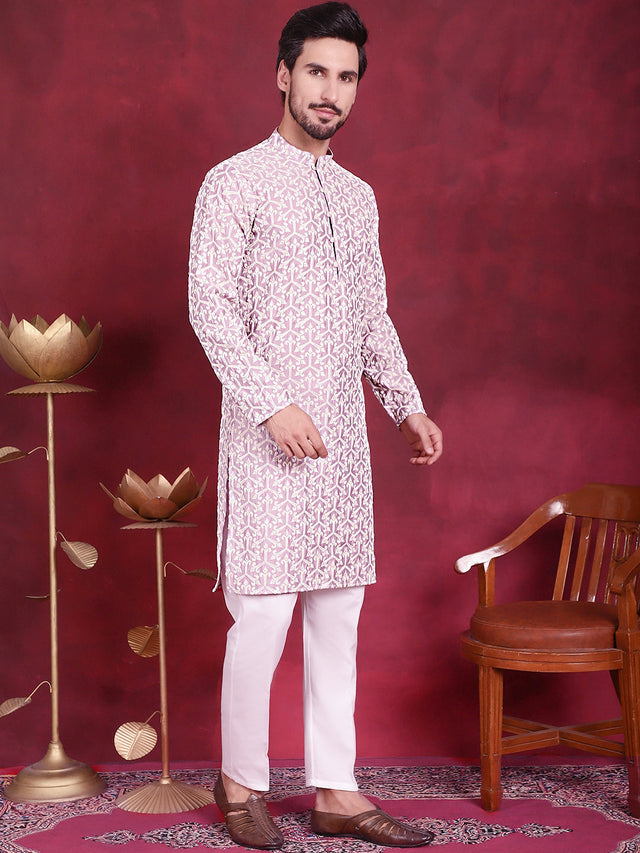Men's Purple Chikankari Embroidered Kurta