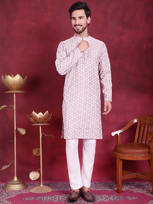 Men's Purple Chikankari Embroidered Kurta