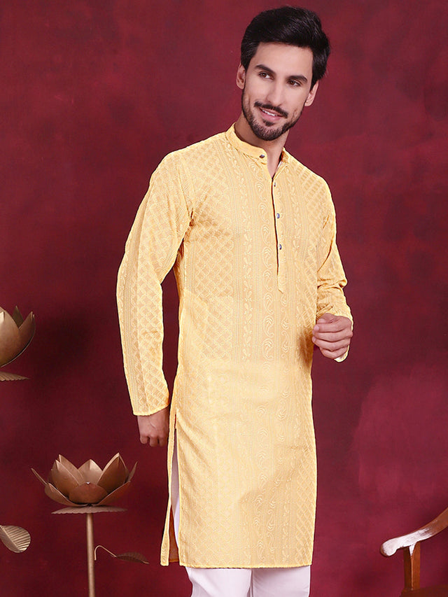 Men's Beige Chikankari Embroidered Kurta
