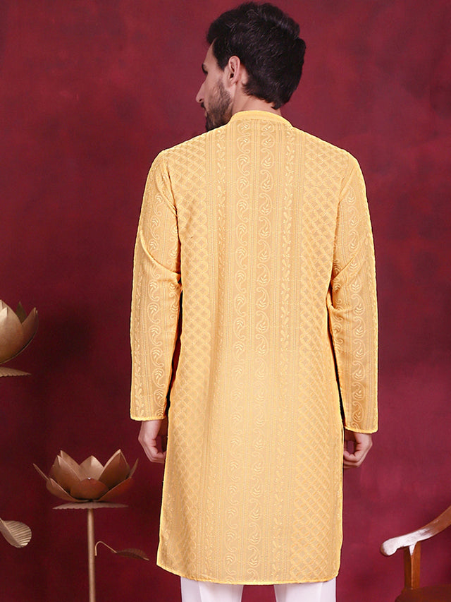 Men's Beige Chikankari Embroidered Kurta