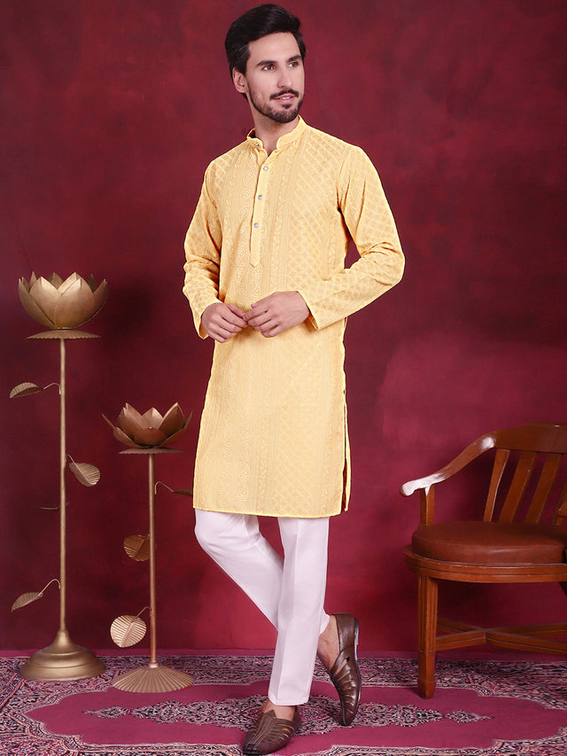 Men's Beige Chikankari Embroidered Kurta