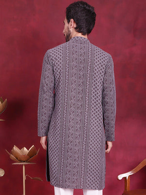 Men's Grey Chikankari Embroidered Kurta