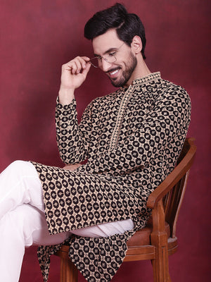 Men's Black Sequins Embroidered Kurta