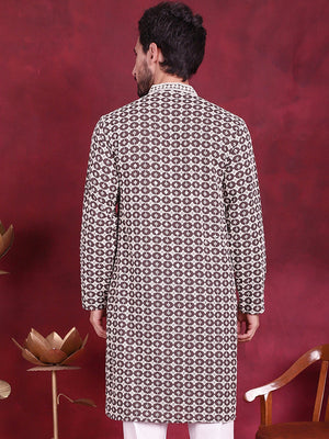 Men's Brown Sequins Embroidered Kurta