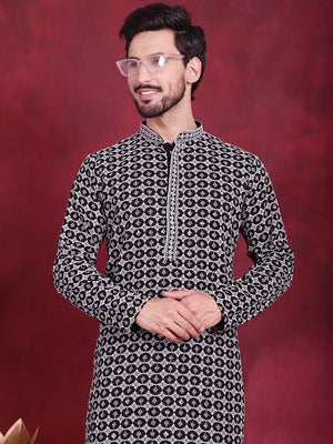 Men's Grey Sequins Embroidered Kurta