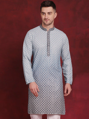 Men's Blue Sequins Embroidered Kurta