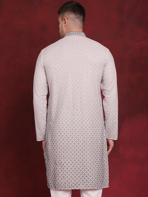 Men's Grey Sequins Embroidered Kurta