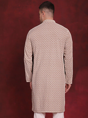 Men's Beige Sequin Embroidered Cotton Kurta (KO_5028Beige)