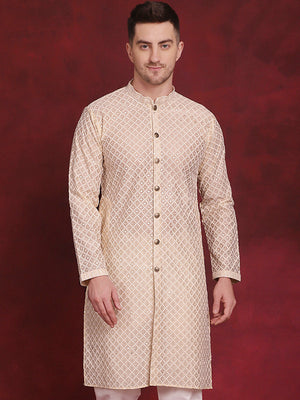 Men's Golden Sequin Chikankari Front Open Kurta
