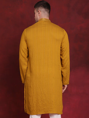 Men's Mustard Sequins Embroidered Kurta