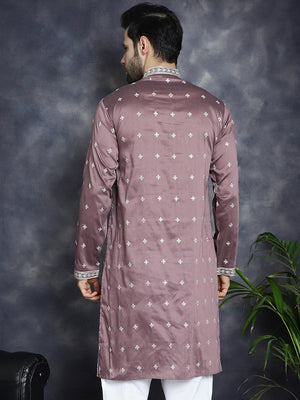 Men's Magenta Sequins Embroidered Kurta