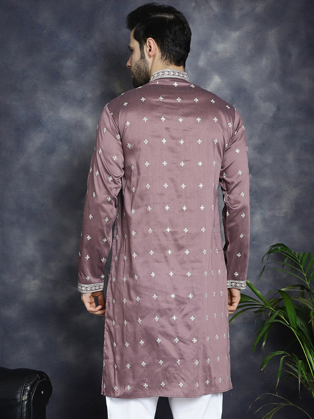 Men's Magenta Sequins Embroidered Kurta