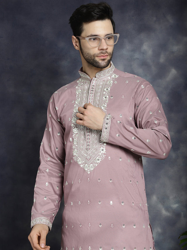 Men's Magenta Chikankari Embroidered Kurta