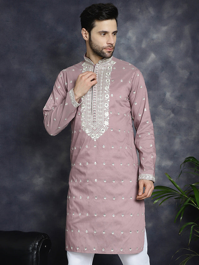 Men's Magenta Chikankari Embroidered Kurta