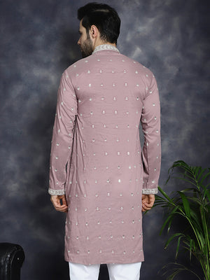 Men's Magenta Chikankari Embroidered Kurta