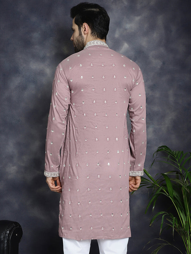 Men's Magenta Chikankari Embroidered Kurta