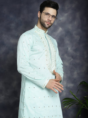 Men's Sky Chikankari Embroidered Kurta