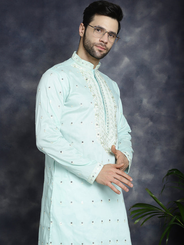 Men's Sky Chikankari Embroidered Kurta