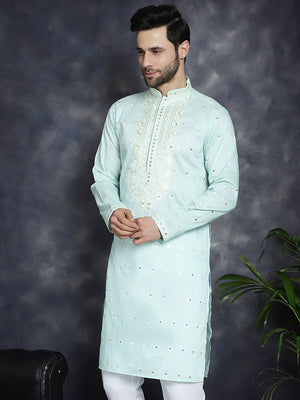 Men's Sky Chikankari Embroidered Kurta