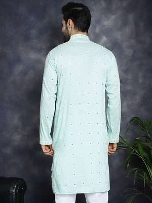 Men's Sky Chikankari Embroidered Kurta
