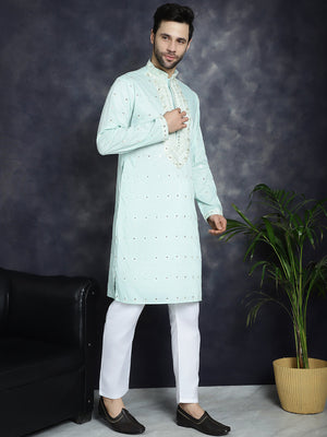 Men's Sky Chikankari Embroidered Kurta