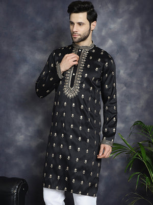 Men's Black Chikankari Embroidered Kurta