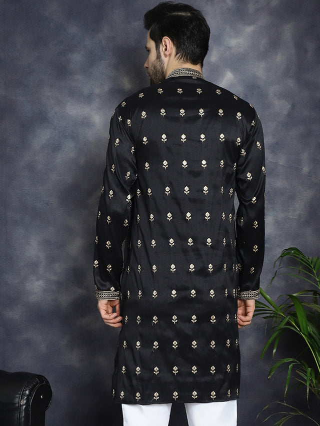Men's Black Chikankari Embroidered Kurta