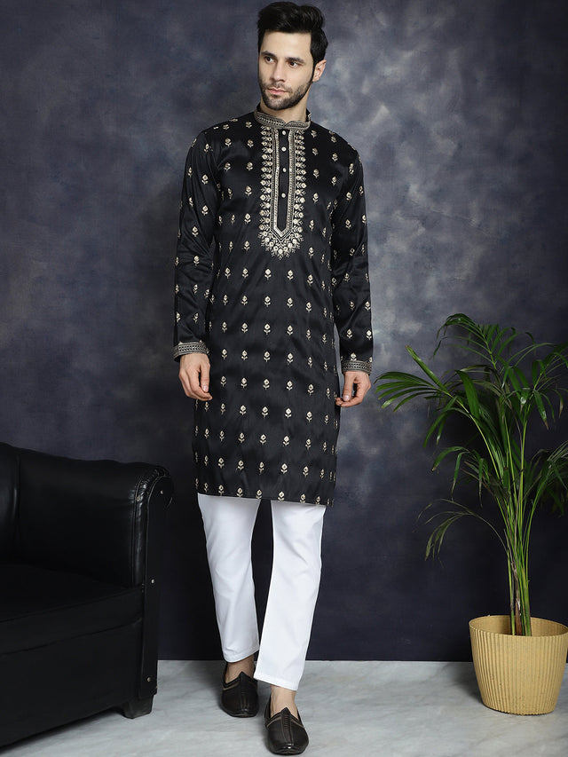 Men's Black Chikankari Embroidered Kurta