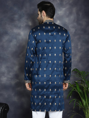 Men's Navy Blue Chikankari Embroidered Kurta