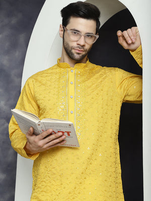 Men's Mustard Sequins Embroidered Kurta (KO_5044Mustard)