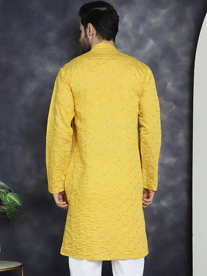 Men's Mustard Sequins Embroidered Kurta (KO_5044Mustard)