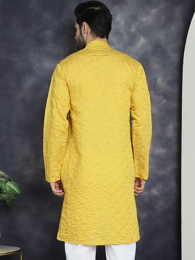 Men's Mustard Sequins Embroidered Kurta (KO_5044Mustard)