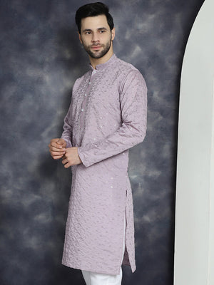 Men's Purple Sequins Embroidered Kurta
