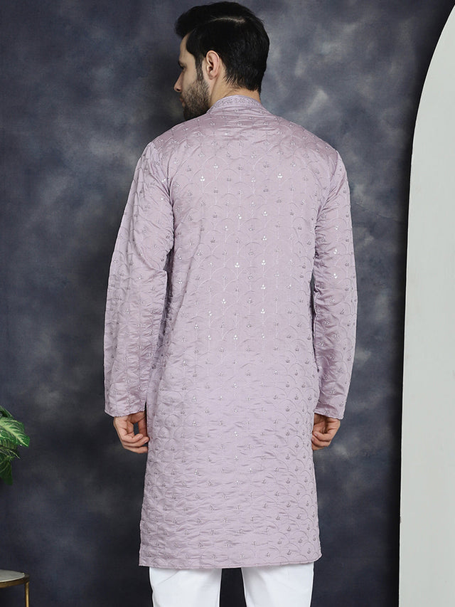 Men's Purple Sequins Embroidered Kurta