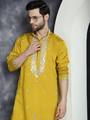 Men's Mustard Embroidered Kurta