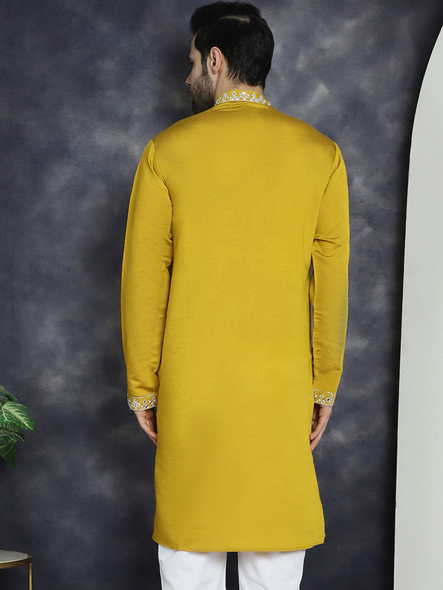 Men's Mustard Embroidered Kurta