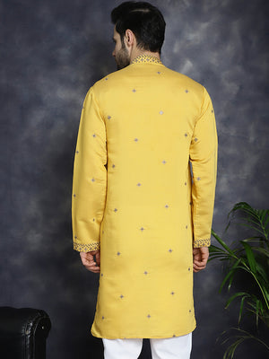 Men's Yellow Sequins Embroidered Kurta